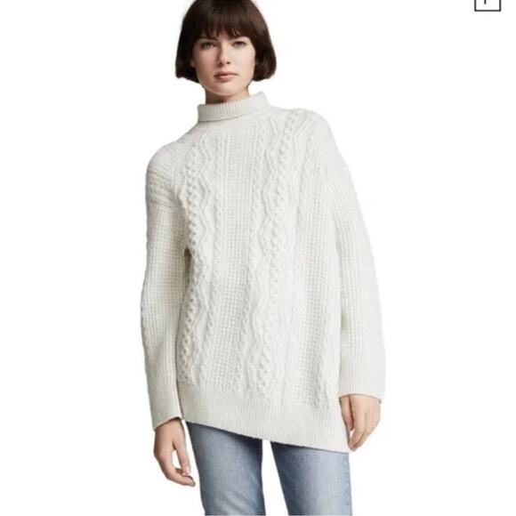 Vince Diagonal Cable Wool Blend SWEATER size S cream oatmeal - Picture 1 of 8